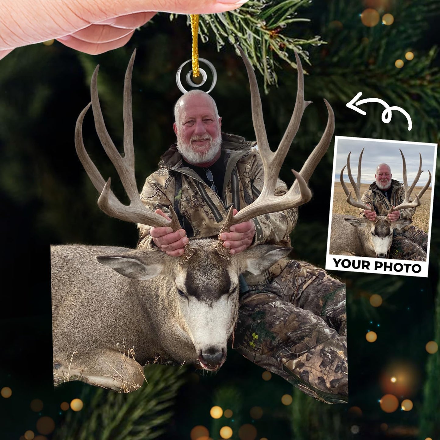 DOPTIKA Personalized Photo Christmas Ornament 2025, 2D Acrylic Hunting Ornaments for Christmas Tree, Personalized Photo Gifts for Hunters, Dad, Brother, Friends, Tree Decoration