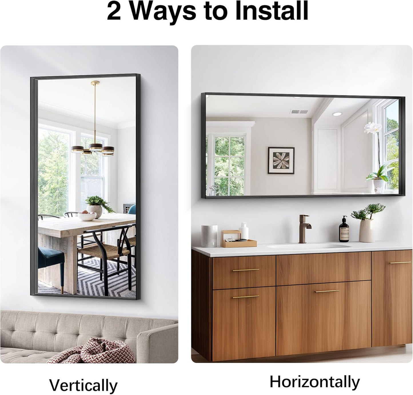 Black Bathroom Mirror, 24x48 Inch Rectangular Framed Mirror, Large Wall Mounted Bathroom Vanity Mirror Over Sink for Bedroom,Restroom, Living Room, Hangs Vertically or Horizontally