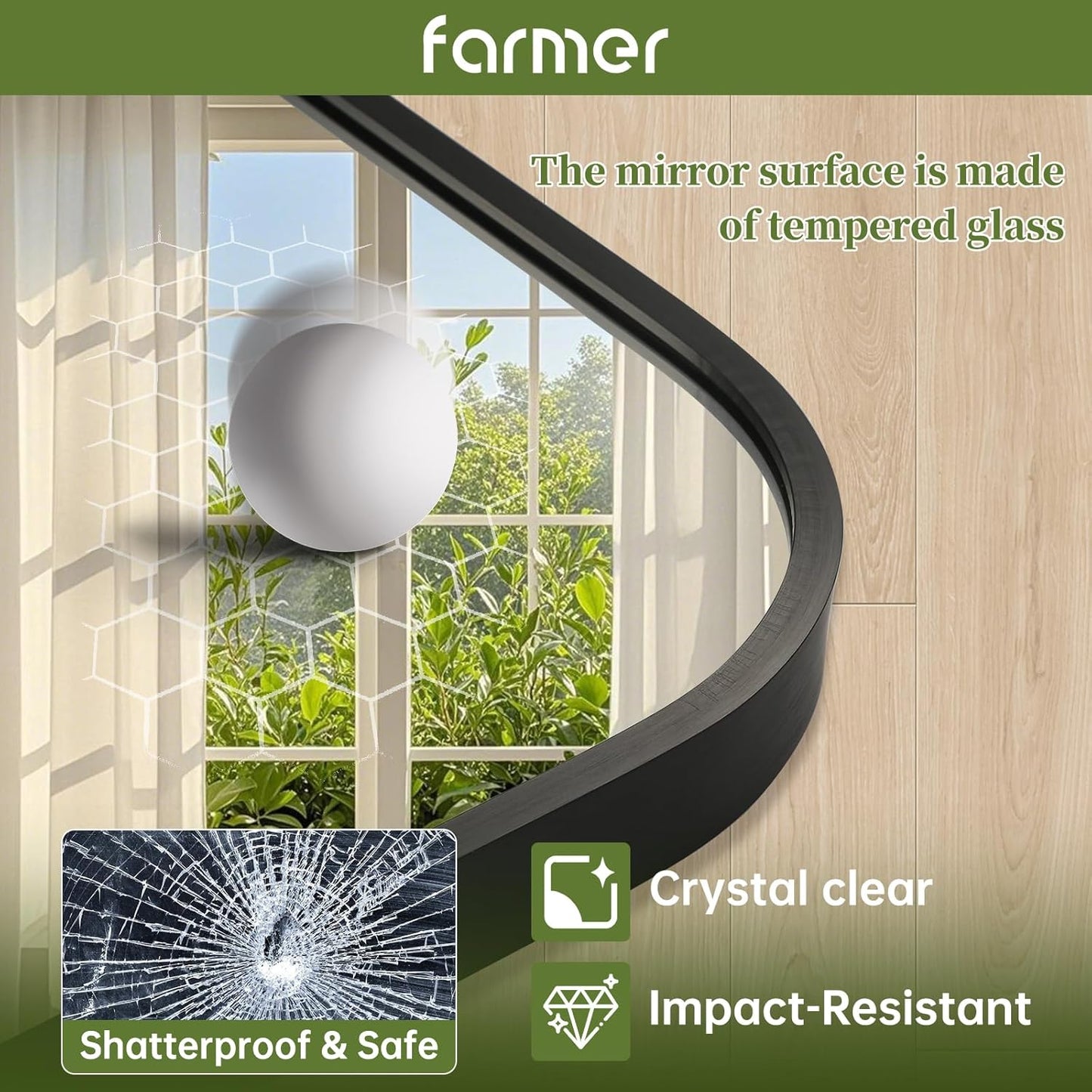 FARMER 20x30 Inch Black Bathroom Mirror, Rectangle Vanity Mirror, Brushed Mirrors for Wall, Metal Frame Hanging Mirror with Round Corner for Bedrooms, Entryways, Living Rooms, Horizontal/Vertical