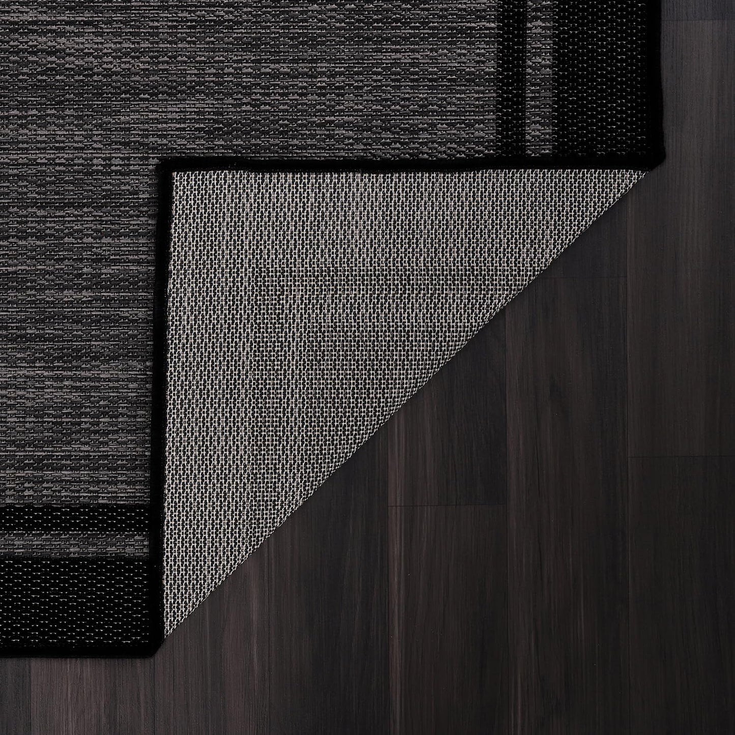 CAMILSON Indoor Outdoor Rug, 5x7 Bordered Dark Grey Black Modern Area Rugs for Indoor and Outdoor Patios, Kitchen and Hallway Mats, Washable Porch Deck Outside Carpet (Bordered Black, 5 x 7)