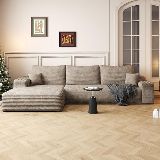 108" Sectional Couches for Living Room Modern Modular Sofa with L-Shape Couchs Upholstered Boneless Couch Deep Seat Sectional Couch with Chaise (Camel, Left Facing Chaise+2Seaters)