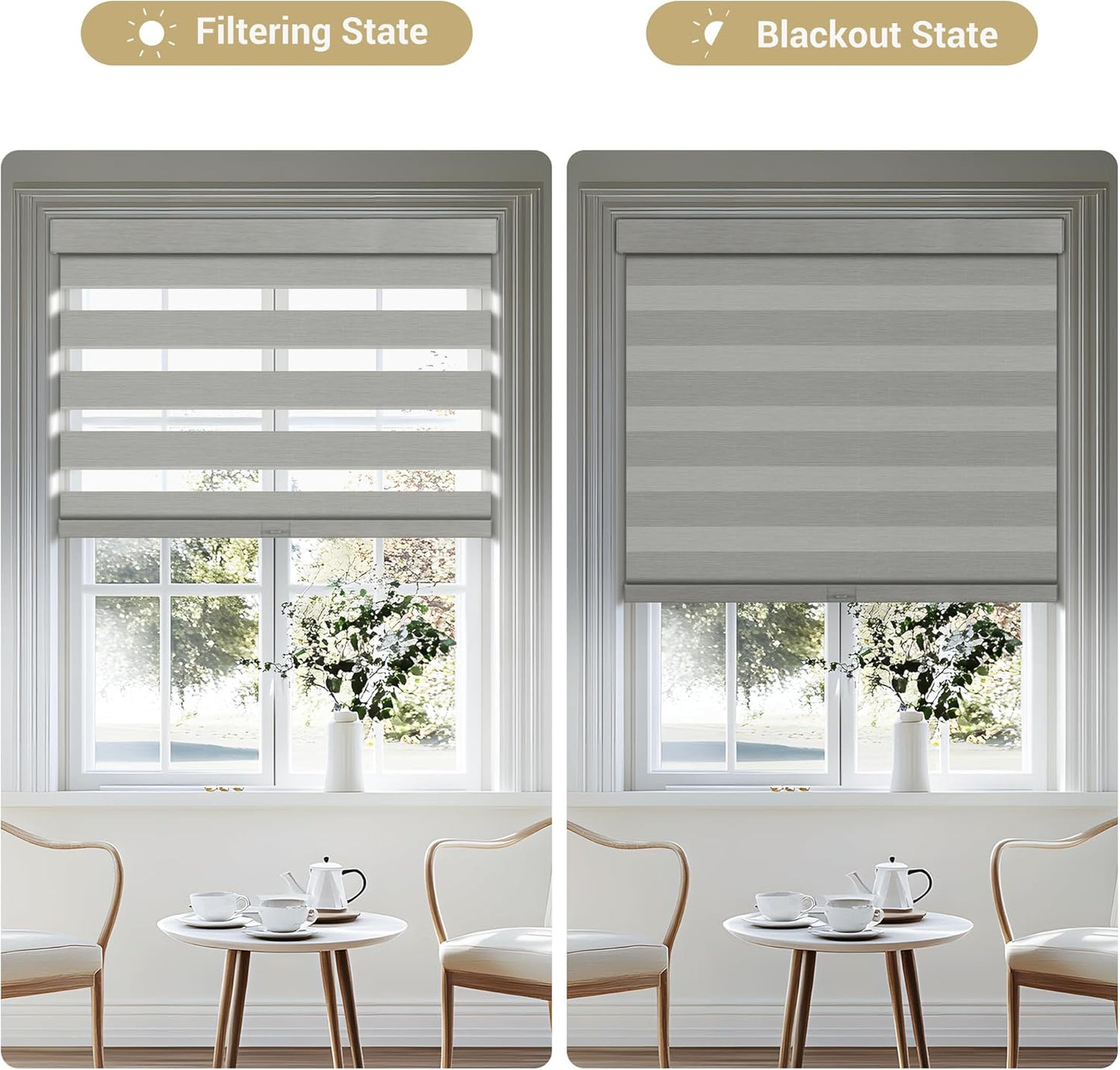 Cordless Zebra Blinds for Windows, Blackout Interior Blinds,Easy to Install,UV Protection,for Offices and Home,Custom Roller Shades, Mousse Light Grey,87" W x 48" H
