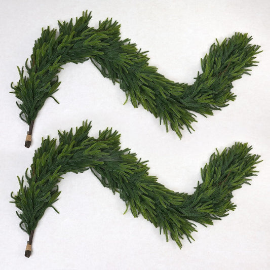 6FT Artificial Norfolk Pine Garland 2 Pack – Dense Green Christmas Garland, Real Touch Holiday Greenery for Front Door, Fireplace Mantel, Staircase, Indoor Outdoor Home Decoration