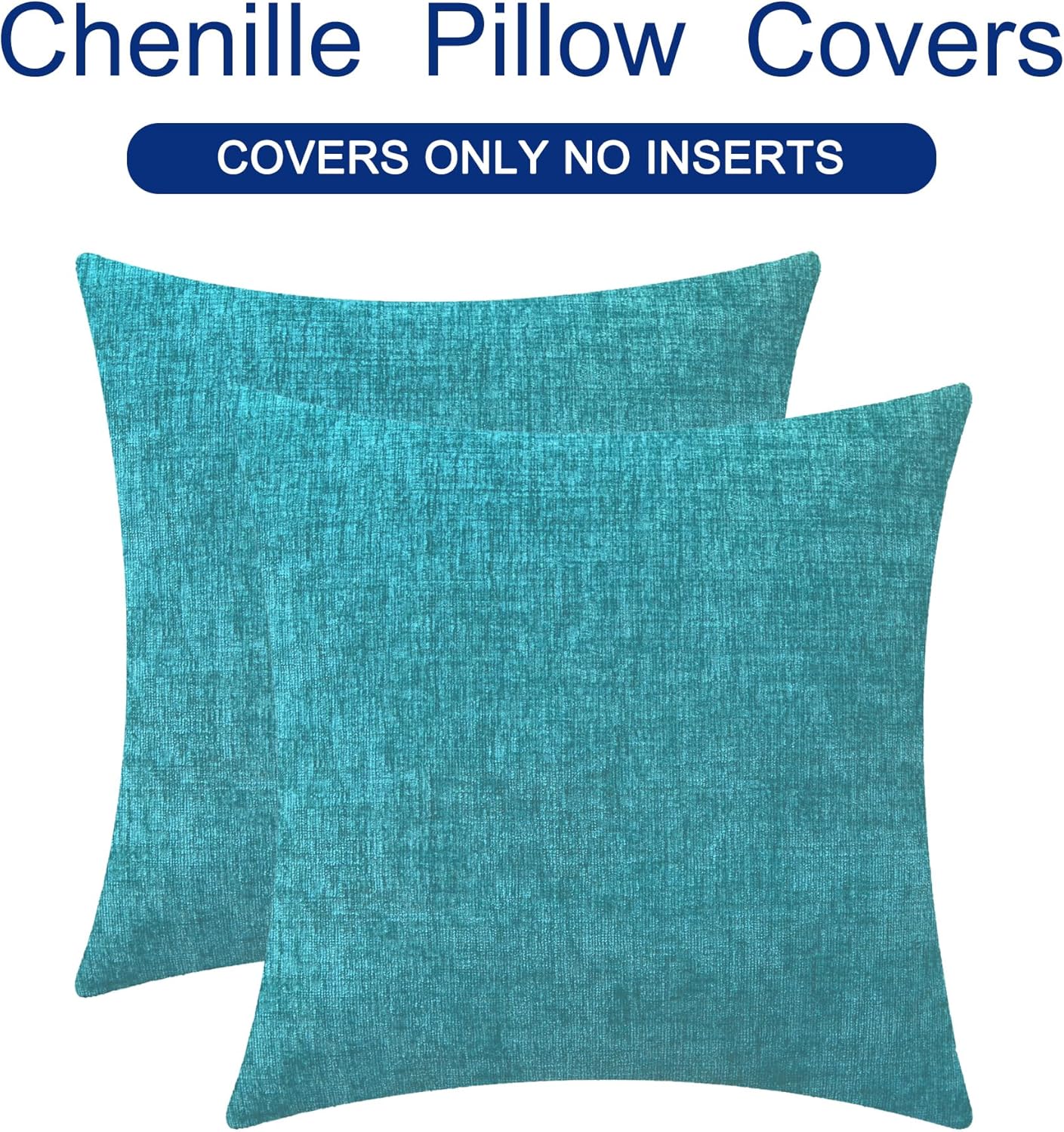 CaliTime Throw Pillow Covers Decorative 18 X 18 Inches Pack of 2 Cozy Chenille Cushion Cases for Couch Sofa Bed Living Room Home Lake Blue