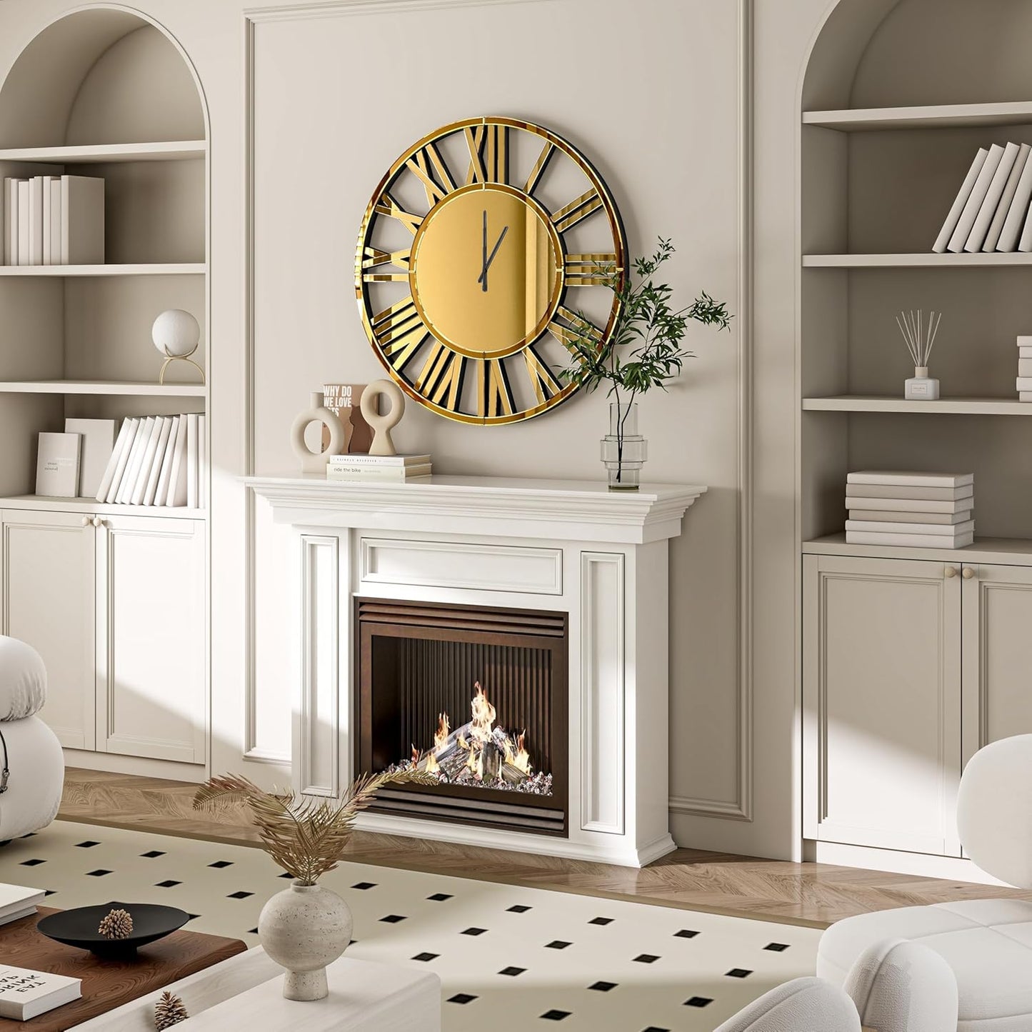 SHYFOY Large Wall Clock Decorative, 39" Oversize Clock for Wall Decor Mirrored Finishing, Luxury Modern Living Room Home Decor, Battery Operated Office Clocks Easy to Hang