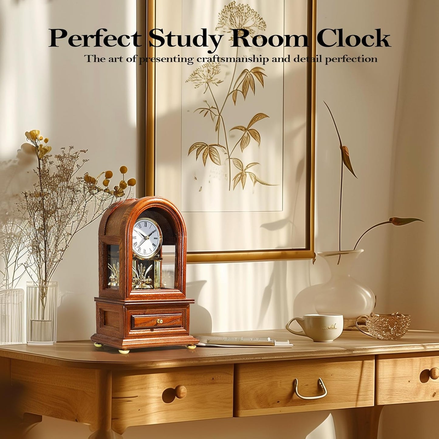 AYRELY® Wooden Table Anniversary Clock, Antique Shelf Clocks, Revolving Pendulum Mantel Clocks, Desk Grandfather Clock for Living Room, Home Decor Gift