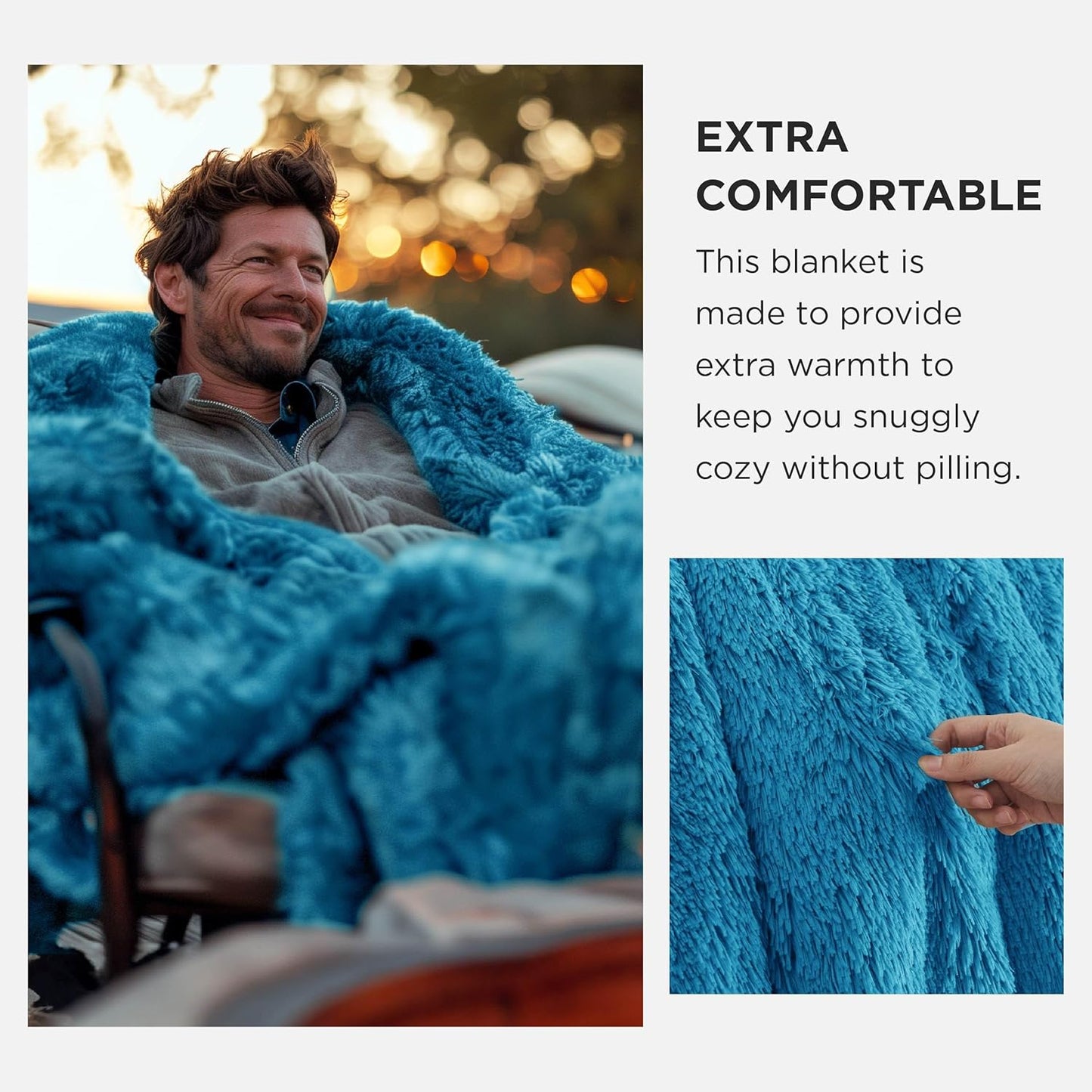 Bedsure GentleSoft Fluffy Bright Blue Blankets Queen Size for Bed, Thick Sherpa Faux Fur Fleece Fuzzy Plush Winter Warm Soft Queen Blankets, Bedroom Decor Blue Cozy Gifts for Women Men, 90x90
