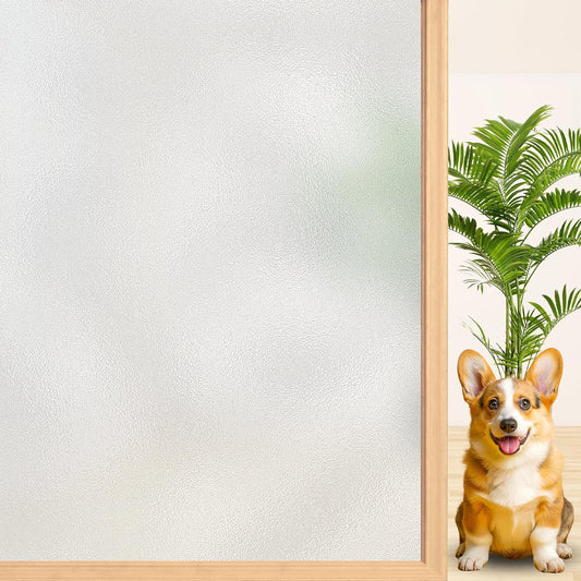 Niviy Frosted Glass Window Film Non-Adhesive Front Door Window Covering Static Cling Window Frosting Film for Shower Bathroom Garage Renter Property(11.8" x 118")