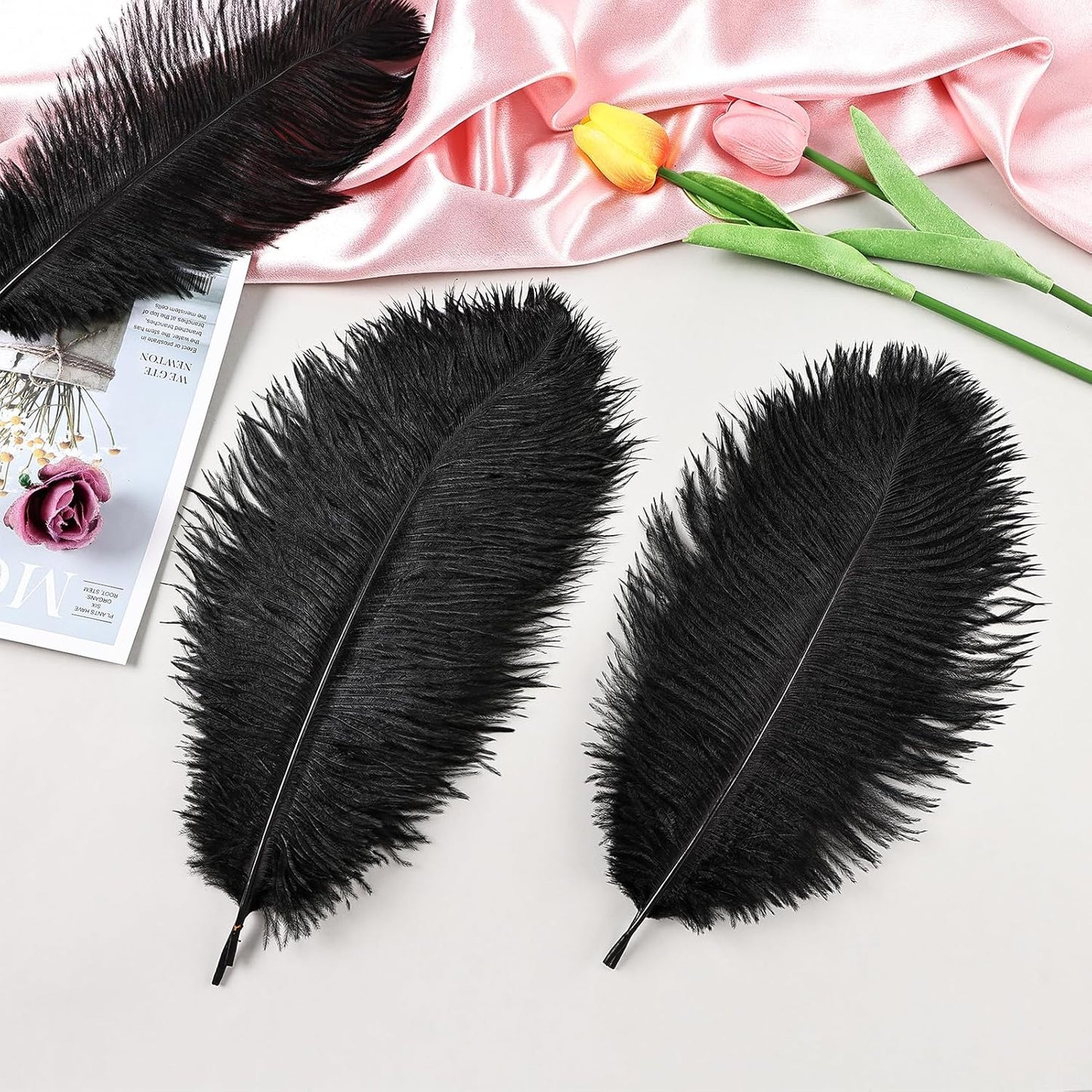 THARAHT Black Ostrich Feathers 24pcs Natural Bulk 8-10Inch 20cm-25cm for Crafts Wedding Party Centerpieces Halloween and Home Decoration Feathers