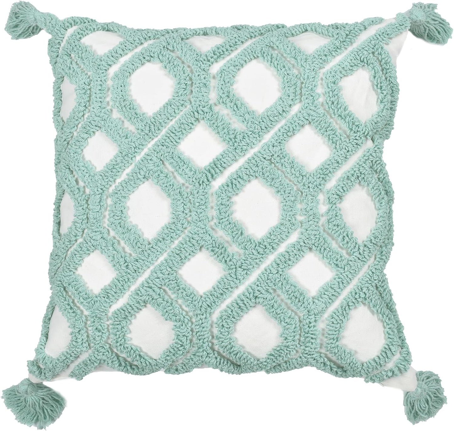 Boho Pillow Covers 18X18 Inch Boho Tufted Throw Pillow Covers Decorative Tassels Cushion Cover Farmhouse Pillow Case for Couch Sofa Bed Living Room Bedroom, Aqua Green