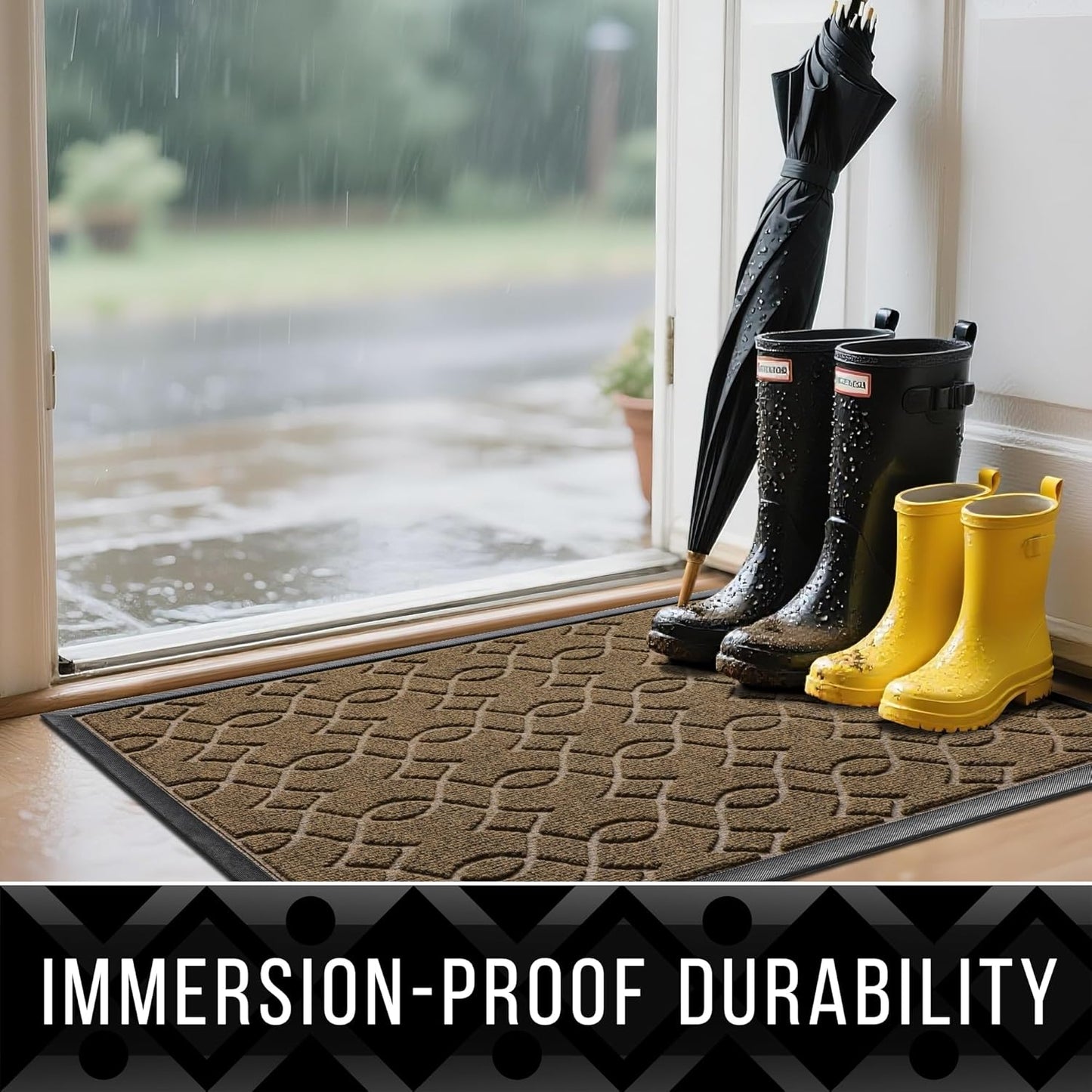 Yimobra Front Door Mat Outside Entrance, All-Weather All-Season Welcome Doormat Outdoor Indoor, Natural Rubber, Stain and Fade Resistant, Low Profile, Easy Clean Patio Porch Mat, 29.5x17, Brown