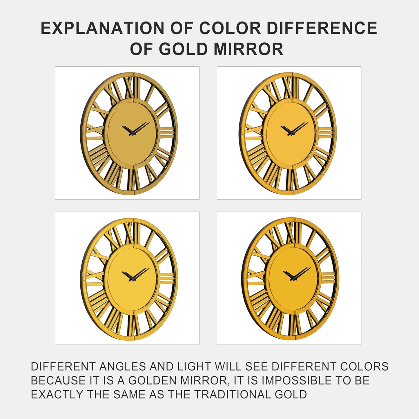 SHYFOY Mirrored Wall Clock, 32" Decorative Roman Numeral Clock, Large Silver Wall Clock for Living Room, Battery Powered, Simple Installation