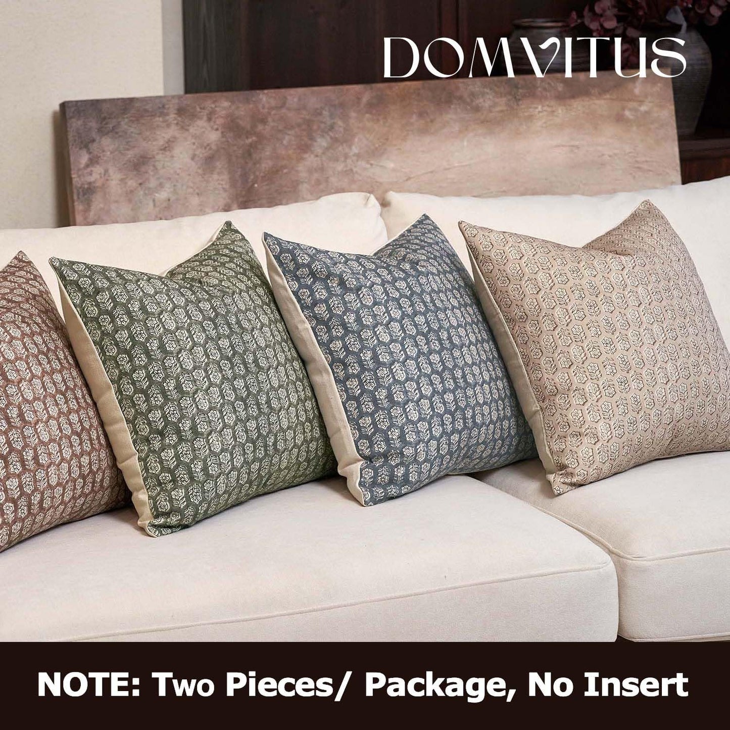 DOMVITUS Floral Pillow Covers Set of 2, Throw Pillow Covers 20x20, Floral Print Neutral Accent Decorative Pillow Covers for Living Room, Bed, Dusty Blue