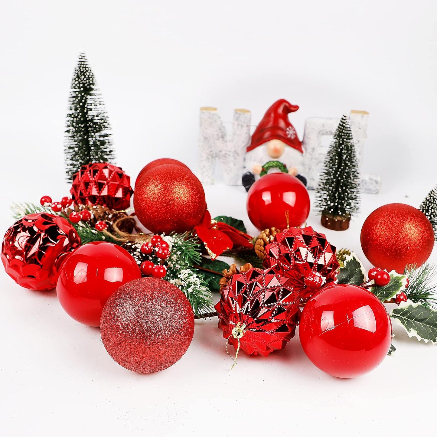 Lulu Home Christmas Ball Ornaments, 20 Ct 3.15" Pre-Strung Hanging Ornament Decorations, Xmas Shatterproof Plastic Balls for Holiday Party Wreath Garlands Trees, Red