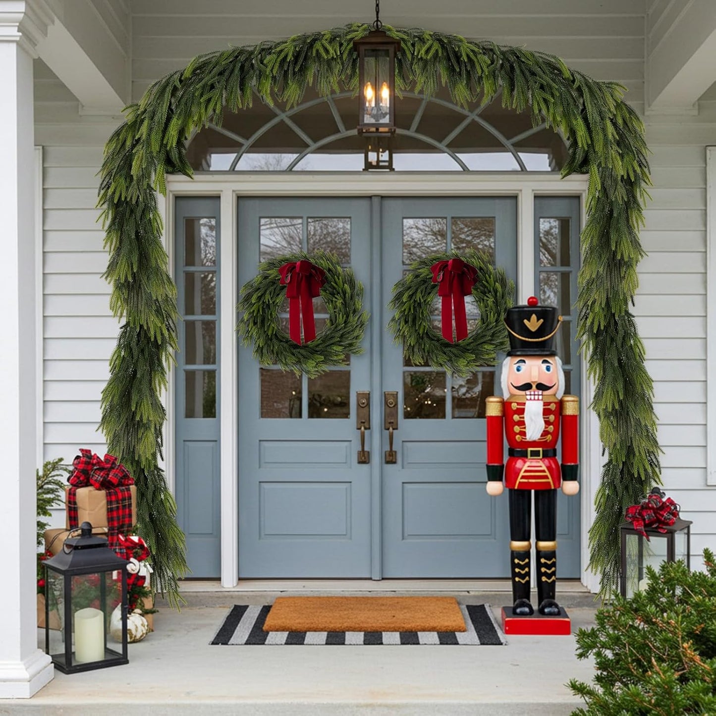 N&T NIETING 2 PCS Christmas Garland Norfolk Pine Garland Real Touch Faux Christmas Greenery Xmas Garland for Mantle, Table Holiday Winter Indoor Outdoor Christmas Decorations (9 FT)