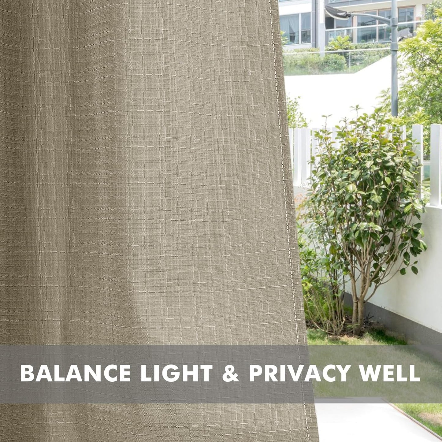 HolidayIdeas 4 Panels Linen Outdoor Curtains for Patio Waterproof Taupe Outside Curtains 110"x84"-Gazebo Wide Curtains Weighted Privacy for Pergola, Porch, Cabana, Living Room, Backyard, Pavilion