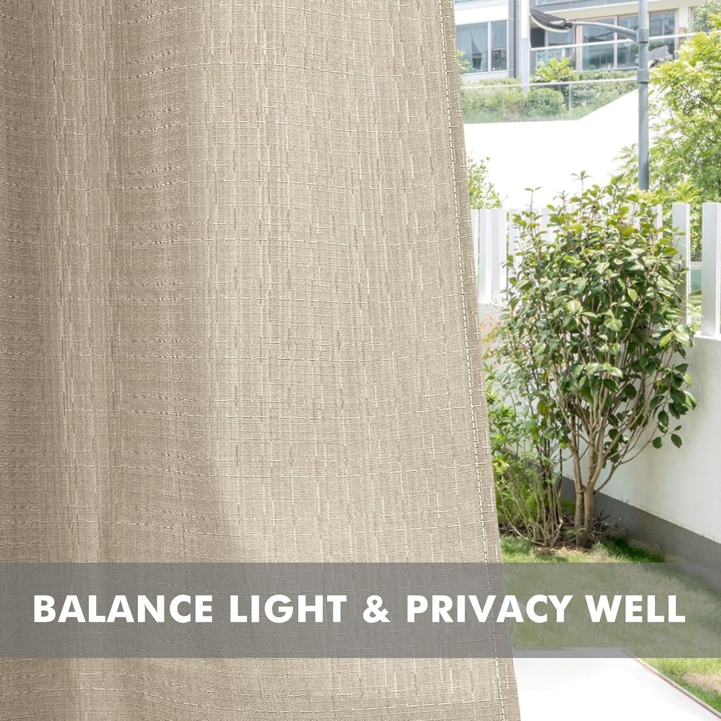 HolidayIdeas 4 Panels Linen Outdoor Curtains for Patio Waterproof Cream Outside Curtains 110"x95"-Indoor/Outdoor Gazebo Wide Curtains Weatherproof, Privacy for Pergola, Porch, Cabana, Livingroom