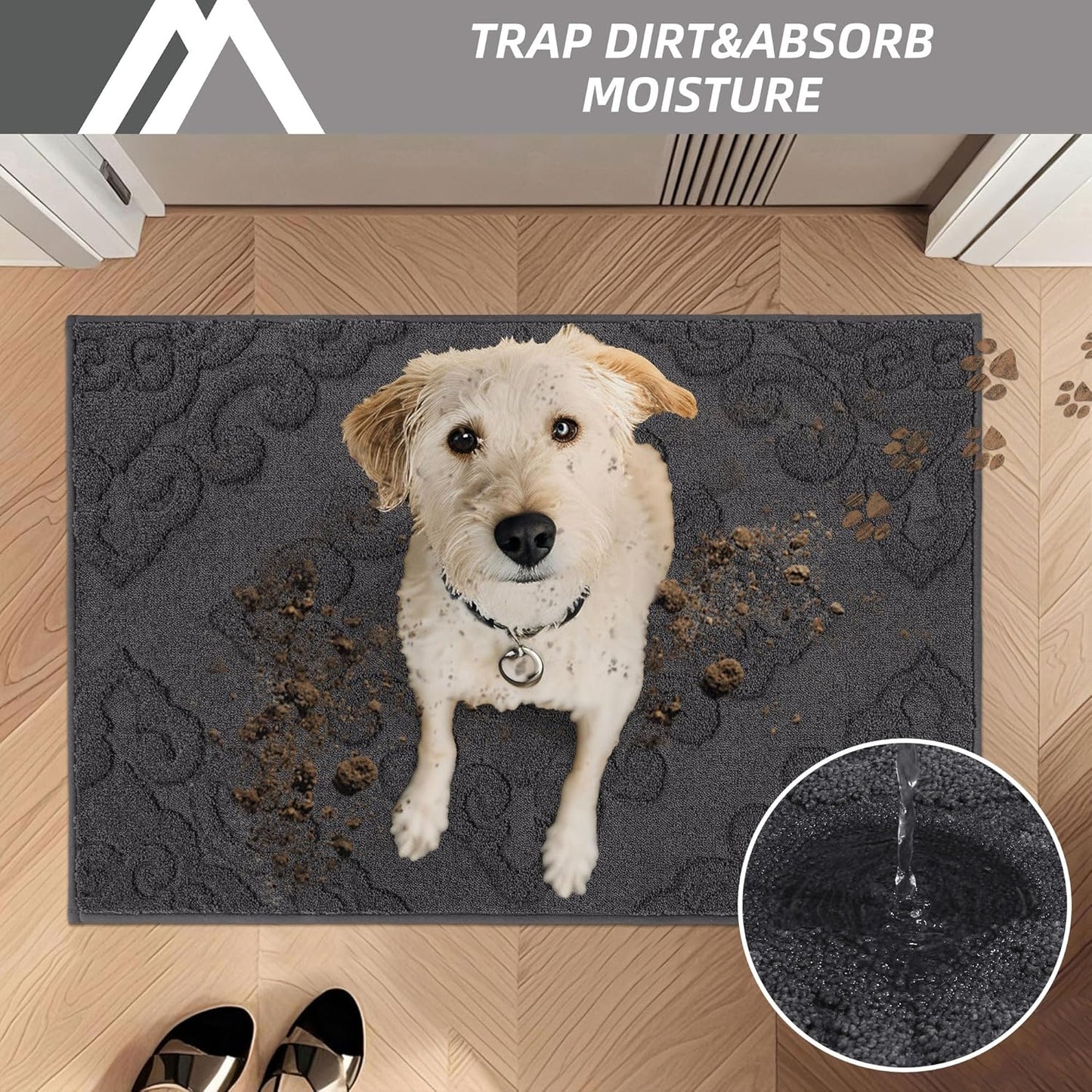 COSY HOMEER-Door-Mat-Non-Slip-Entryway-Rug 36”x60” Absorbent Welcome Mats Washable Dirt Trapper Door Mat Entrance Floor Mats for Front Back Doormats and Wet Shoes,Dark Grey