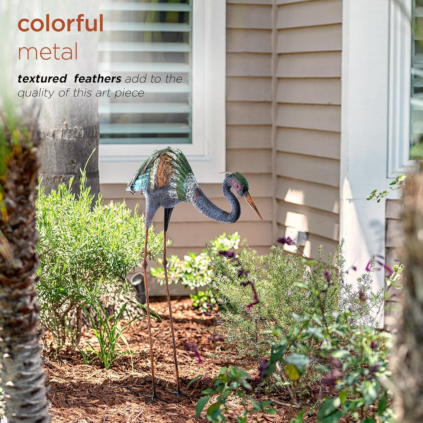 Alpine Corporation 30" Tall Outdoor Rustic Metal Bowing Crane Statue Yard Art Decoration