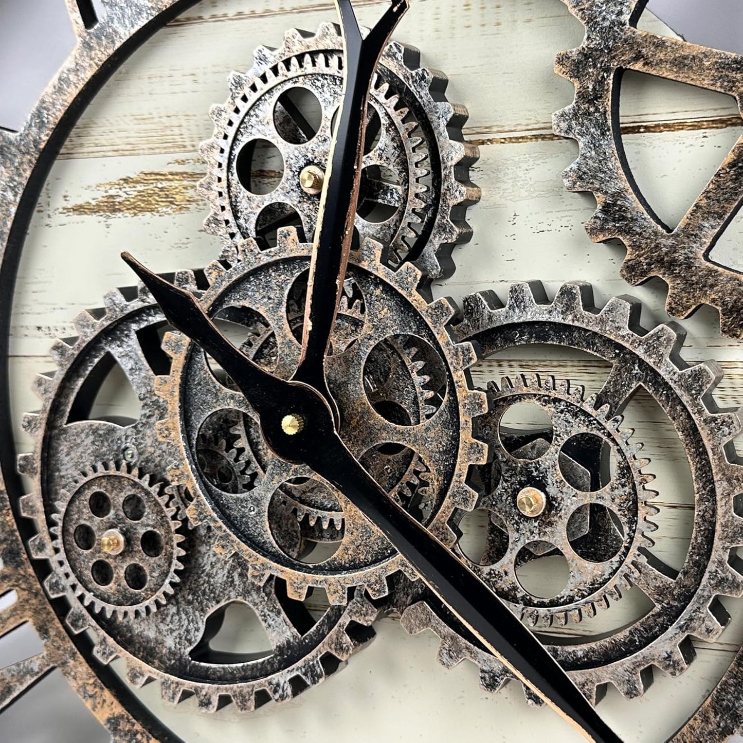 The B-Style Large Wall Clock 24 inch Moving Gear Wall Clock Oversized Vintage Farmhouse Wall Clocks for Living Room Decor Rustic Industrial Wood Clock (Desert Beige, 24 inch/60cm)