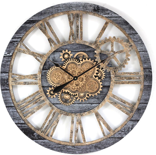 The Gears Clock 36'' Inch Real Moving Gear Wall Clock Vintage Industrial Oversized Rustic Farmhouse (Vintage Carbon Grey and Bronze)
