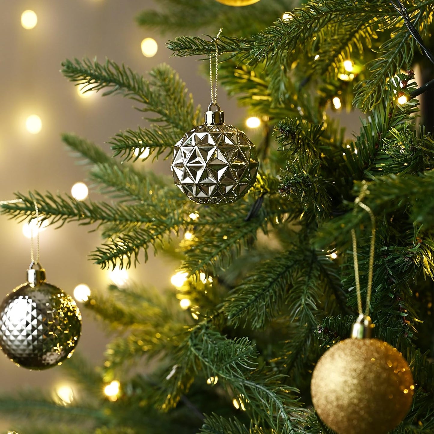 Valery Madelyn Christmas Tree Decorations Ornament Set for Fall Halloween, 50ct 2.36 Inches Light Gold Shatterproof Christmas Ball Ornaments Hanging Xmas Holiday Party Decor