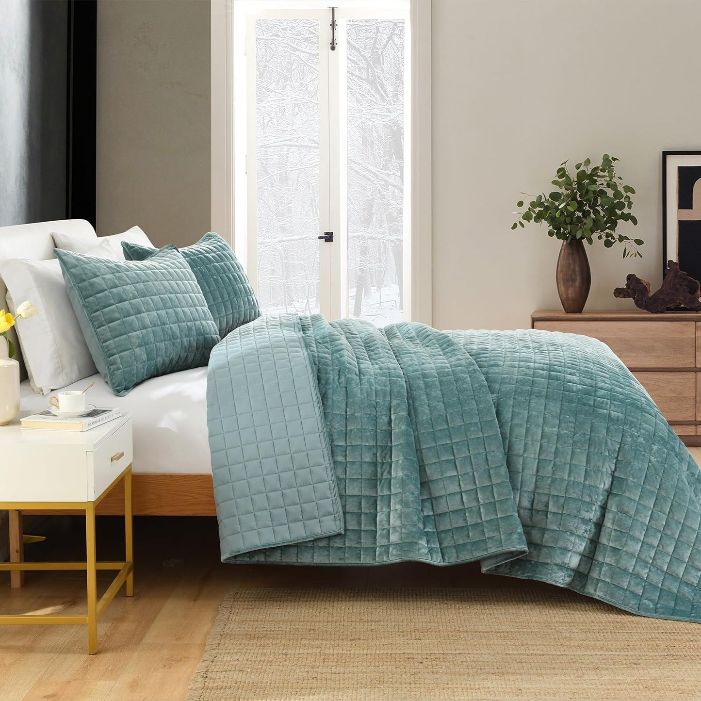 Secgo Twin Comforter Set for Bed - Velvet Quilts Queen Size, Black Bedspreads (68 * 86 Inch) with 2 Pillow Shams, Patchwork Reversible Lightweight Bedding