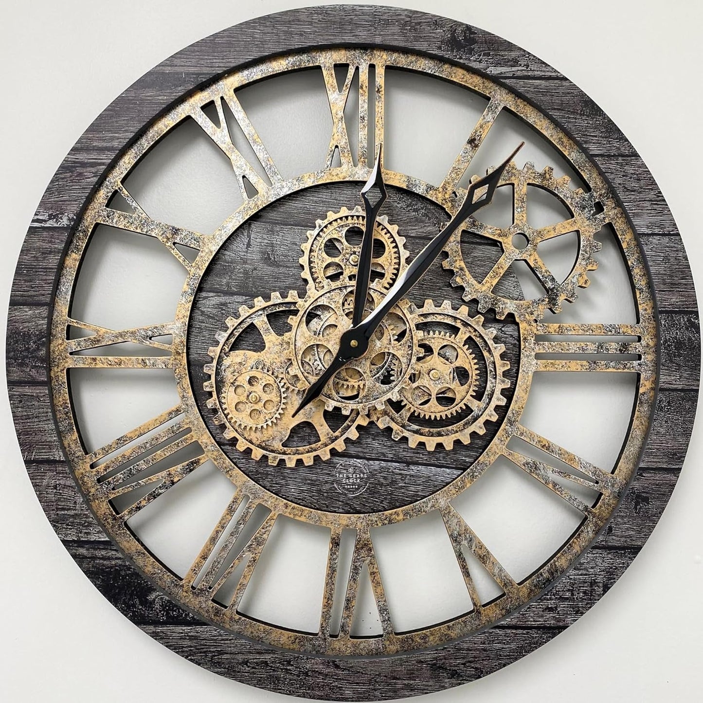 The Gears Clock The Original Real Moving Gear Wall Clock Vintage Industrial Oversized Rustic Farmhouse (24 inch (60cm), Vintage Carbon Grey and Bronze)