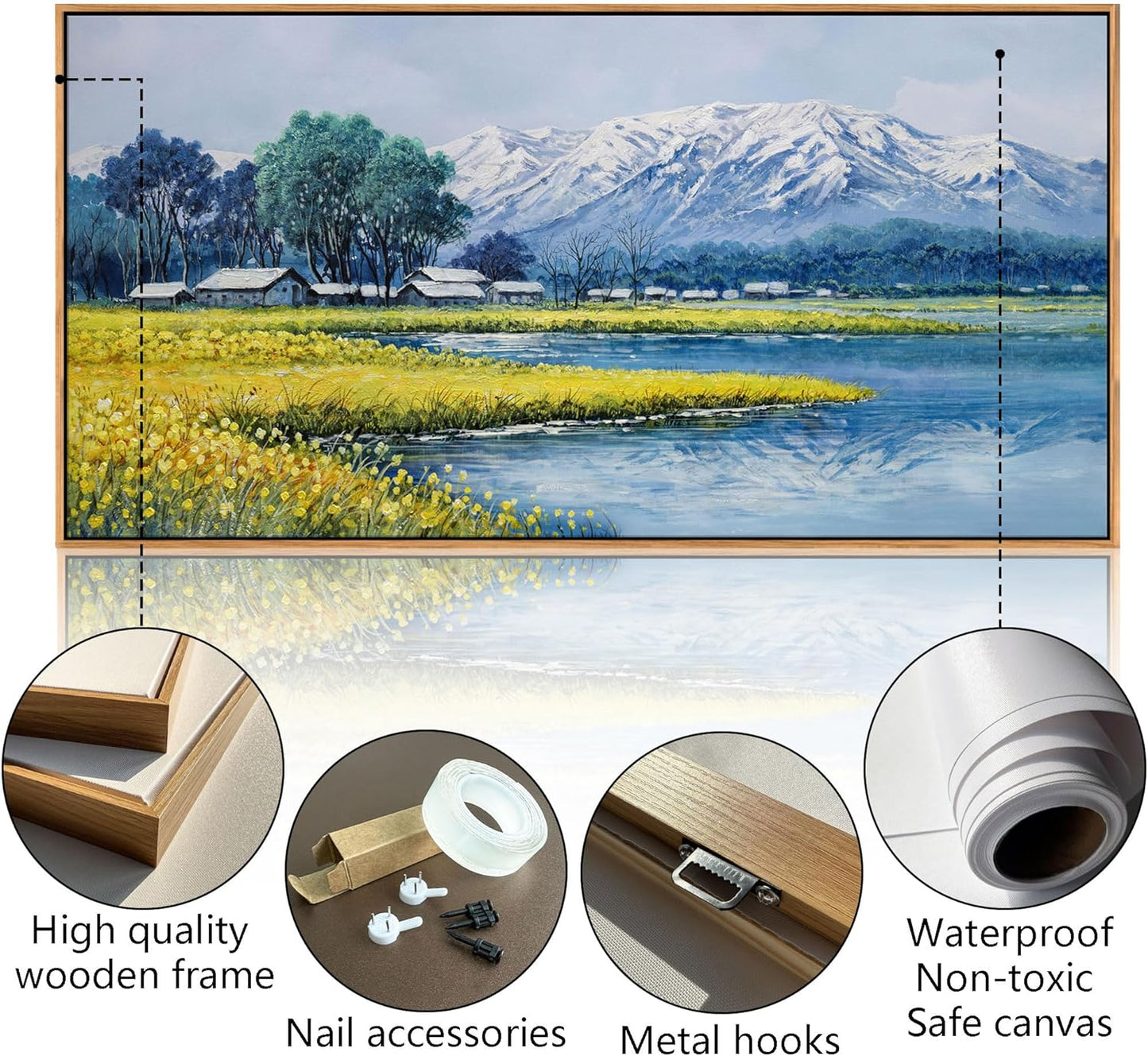 Landscape Wall Art - Japanese Mountain Nature Canvas Artwork for Living Room, Rustic Wall Art, Country Wall Decor, Farmhouse Paintings, Yellow Scenery Wall Pictures for Bedroom 29×58IN