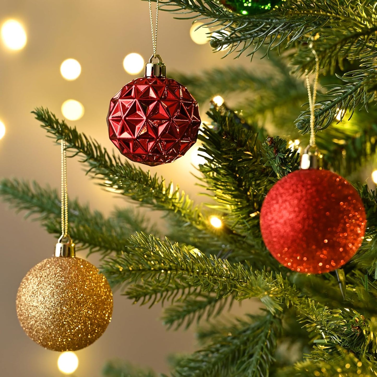 Valery Madelyn Christmas Tree Decorations Ornament Set for Fall Halloween, 50ct 2.36 Inches Red Green and Gold Shatterproof Christmas Ball Ornaments Hanging Xmas Holiday Party Decor