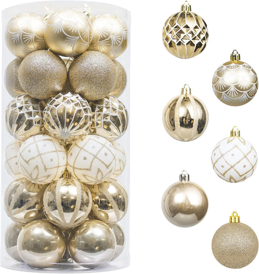 Valery Madelyn Christmas Ornaments Set, 30ct 2.36 Inches White and Gold Shatterproof Christmas Tree Decorations Ball Ornaments Bulk, Elegant Hanging Ornaments for Xmas Holiday Party Decor