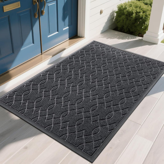 Yimobra Front Door Mat Outdoor Indoor 60x36, All-Season, All-Weather, Heavy Duty Welcome Door Mats Outside Entrance, Non Slip Porch Patio Entrance Mat, Black Gray
