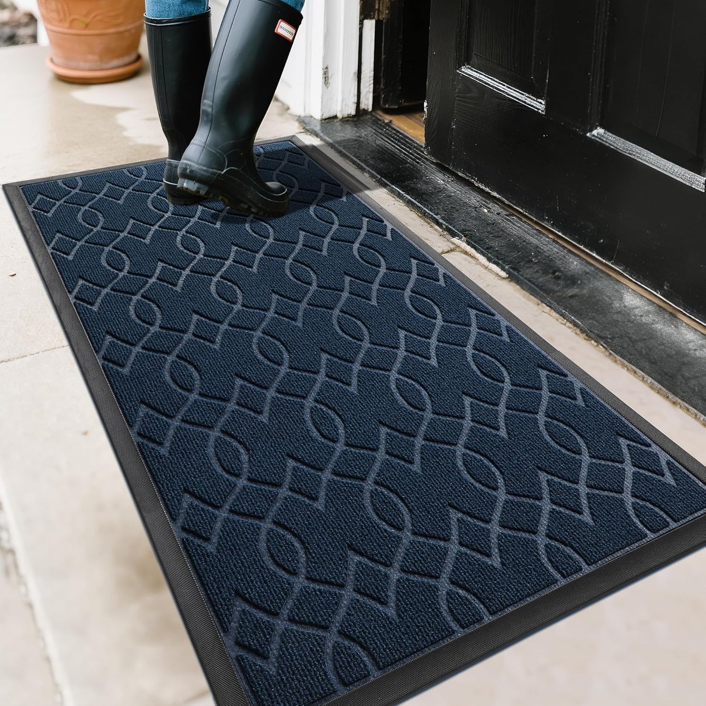 Yimobra Front Door Mat Outdoor Indoor 47x24, All-Season, All-Weather, Heavy Duty Welcome Door Mats Outside Entrance, Non Slip Porch Patio Entrance Mat, Blue
