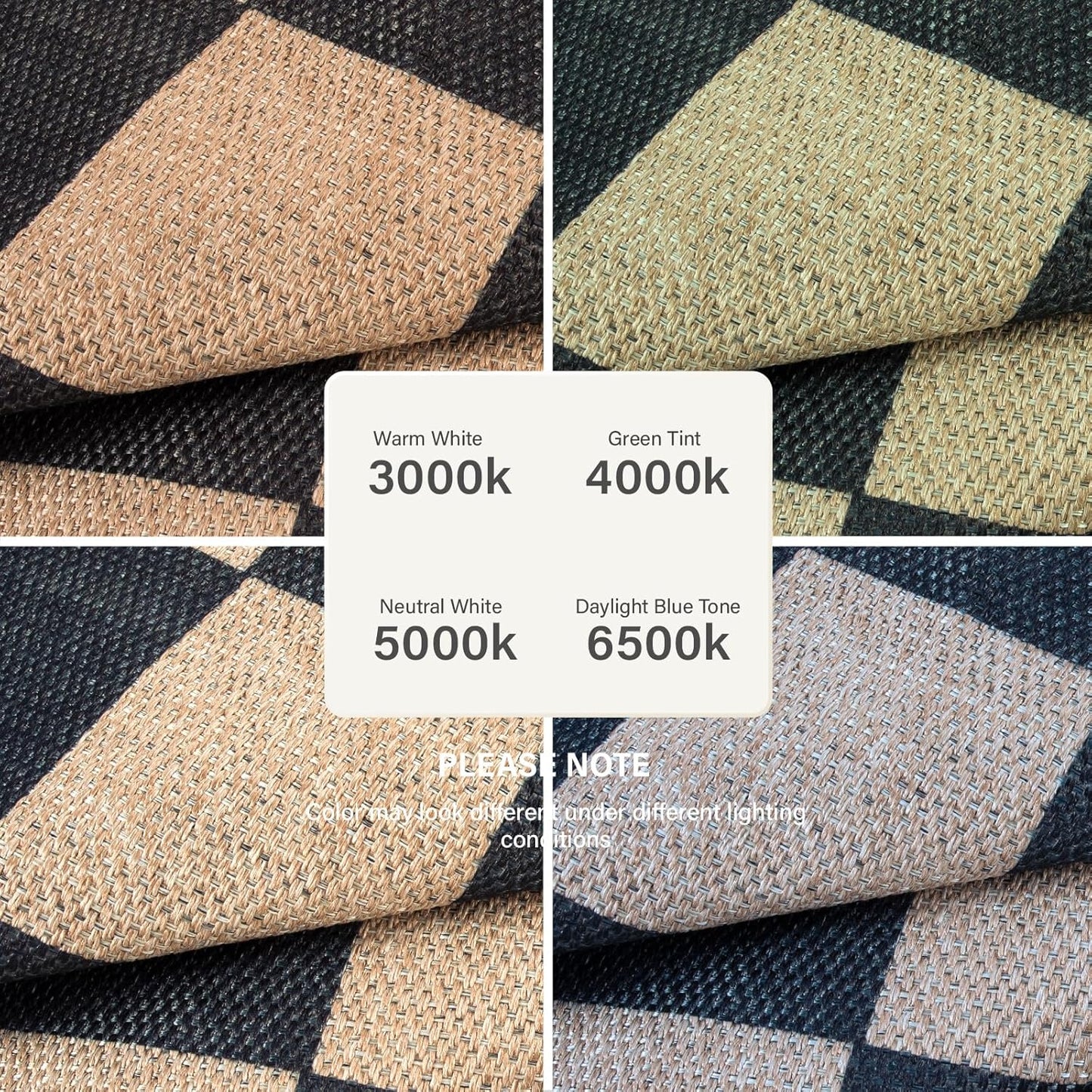 Lahome Checkered Round Rugs 6ft, Outdoor Patio Easy Jute Rug Indoor Outdoor Circle Carpet, Farmhouse Nature Non Shedding Non Slip Washable Black Carpet for Living Room Entry Deck