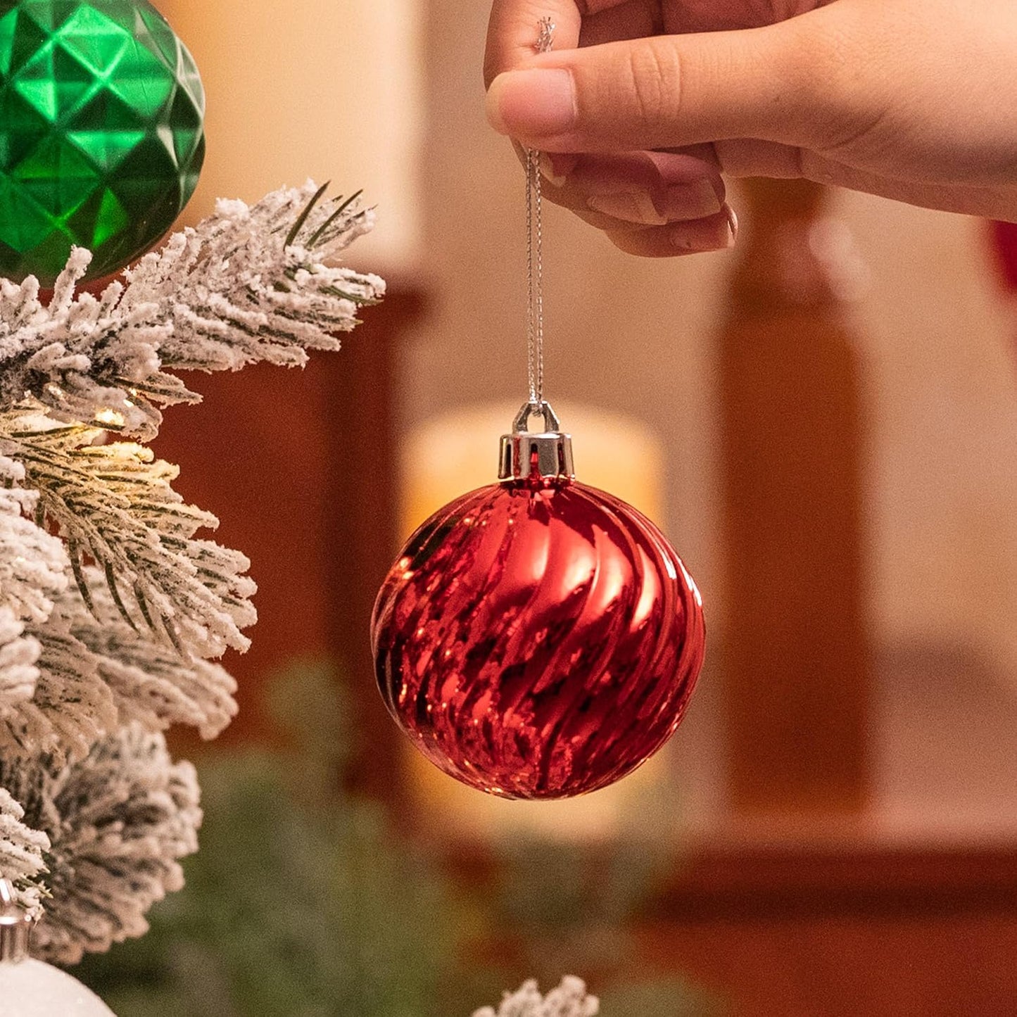 Valery Madelyn Christmas Ornaments Tree Decorations Set for Fall Halloween, 24ct Red Green White Shatterproof Ball Ornaments, 2.36" Hanging Ornament Bulk for Xmas Holiday Party Decor