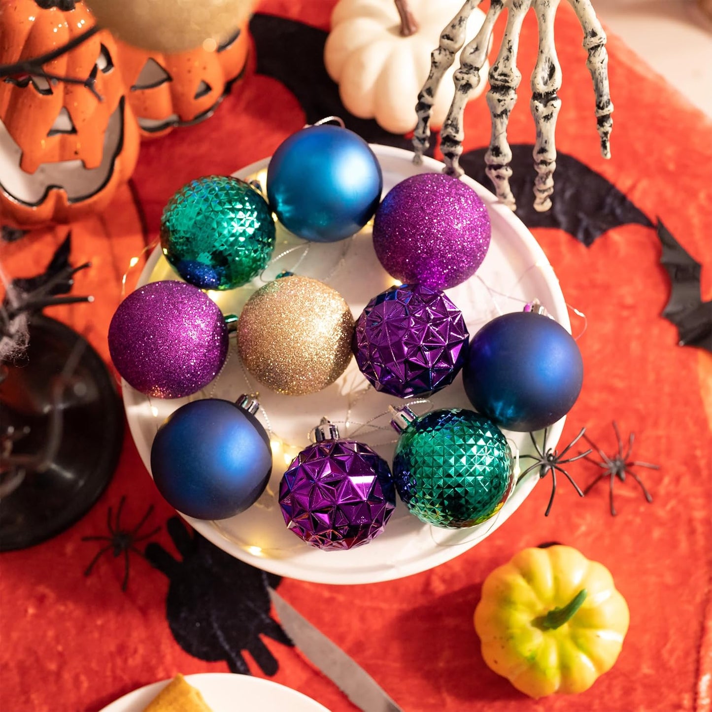 Valery Madelyn Christmas Tree Decorations Ornament Set for Fall Halloween, 50ct 2.36 Inches Peacock Purple Blue Shatterproof Christmas Ball Ornaments Hanging Xmas Holiday Party Decor
