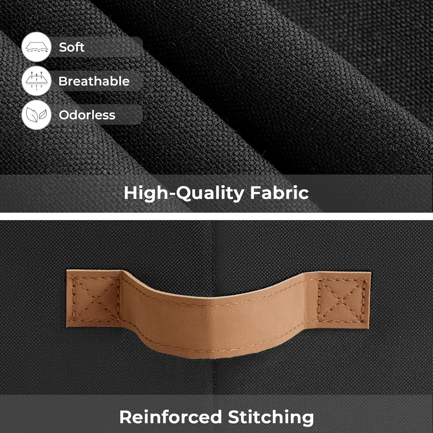 StorageWorks Storage Baskets for Shelves, Foldable Fabric Closet Storage Bins with Handles, Clothes Organizer Laundry Baskets, Black, 3-Pack, Large