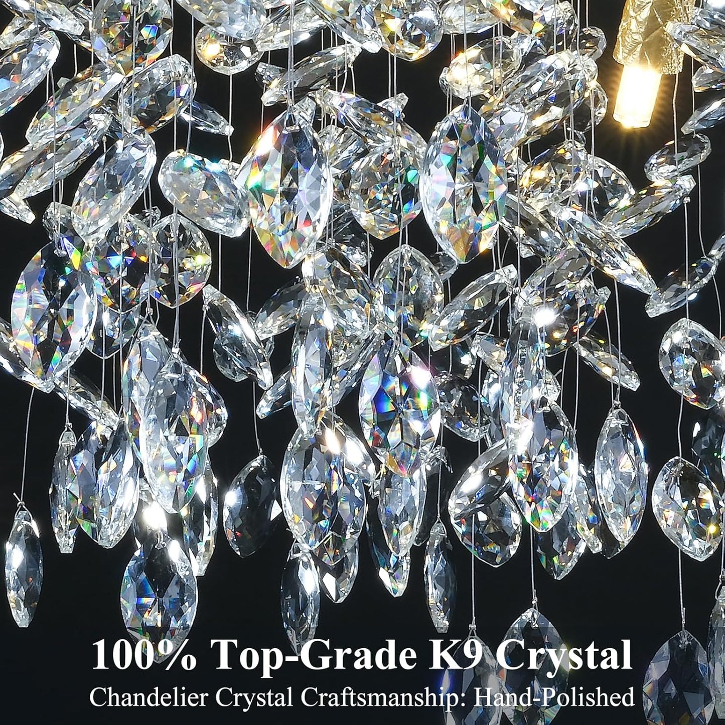 Modern Crystal Gold Chandelier, 55" Large Rectangular Oval Tree Branch Crystal Chandeliers for Dining Room,16-Light Flush Mount K9 Crystal Chandeliers, for Kitchen Island,Dining Room