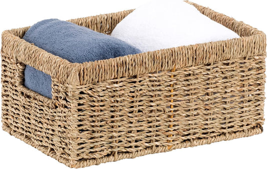 CENBOSS Wicker Baskets (Medium, Seagrass, 1PC) Rattan Storage Baskets for Shelves, Woven Seagrass Holder