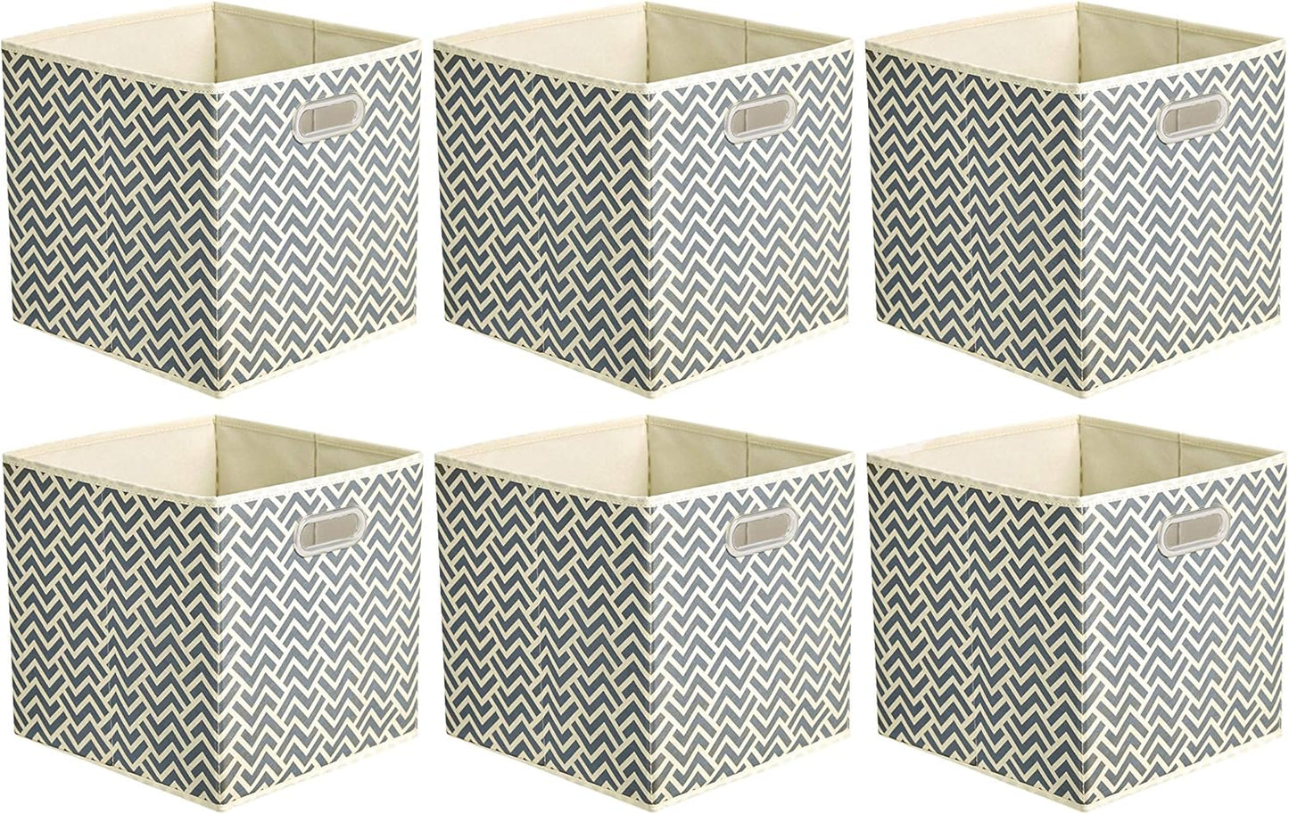 Amazon Basics Collapsible Cube Storage Organizer Bins, 6-Pack, 10.5 x 10.5 x 11 inches, Chevron Grey