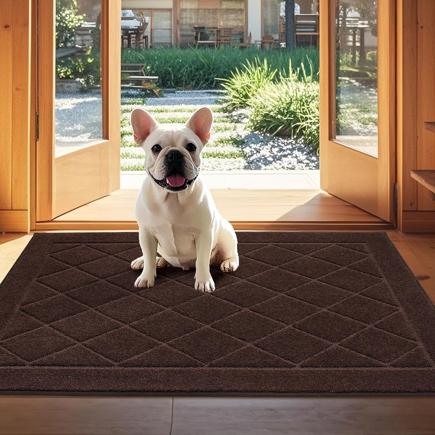 JSEI Dirt Trapper Door Mat 32"x48", Non-Slip Washable Entryway Mats, Dog Door Mat, Stain Resistant and Absorbent Floor Mats, Low Profile Welcome Mat for Front Back Door, Brown