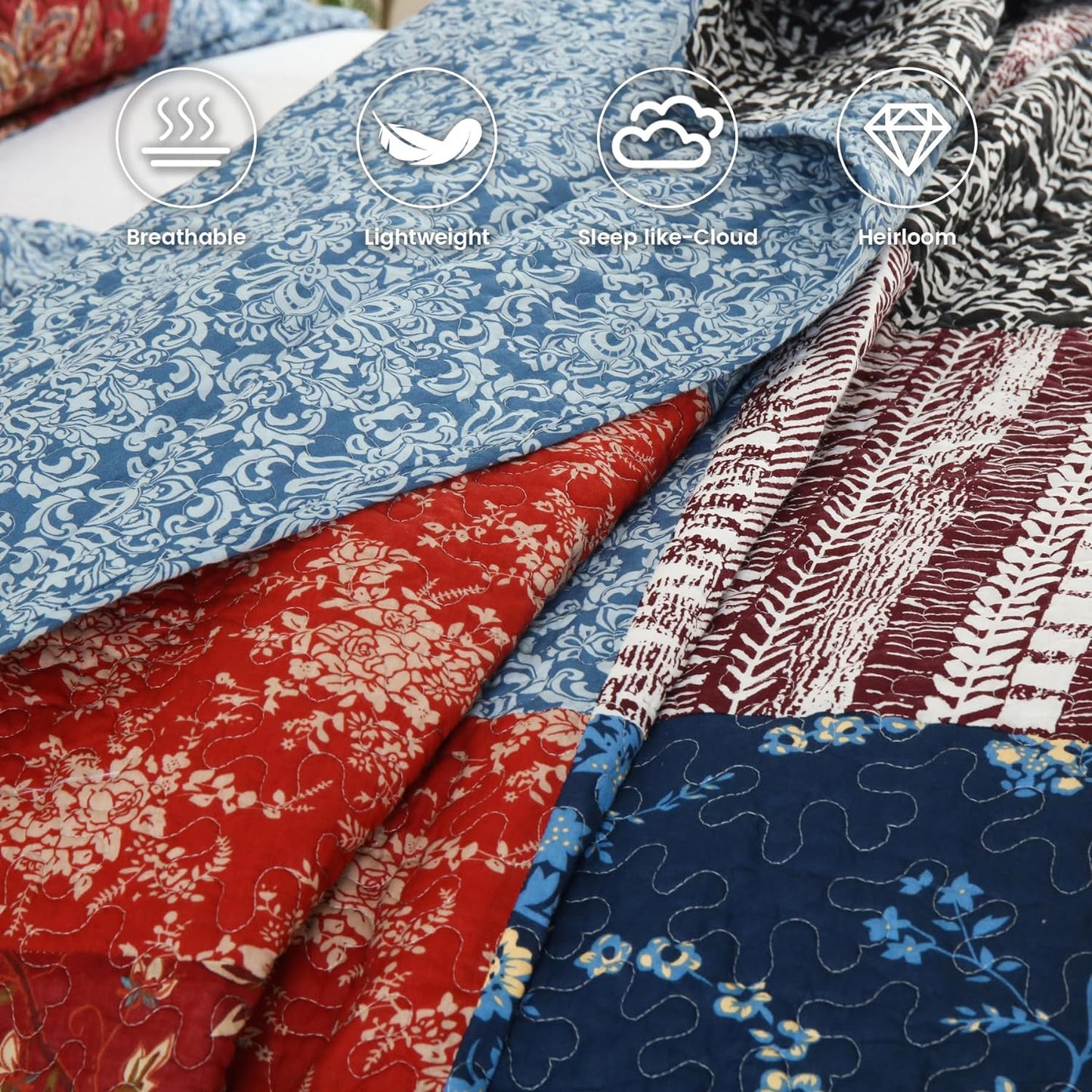 Secgo Twin Comforter Set for Bed - 100% Cotton Quilts Twin Size, Black Bedspreads (68 * 86 Inch) with 2 Pillow Shams, Patchwork Reversible Lightweight Bedding