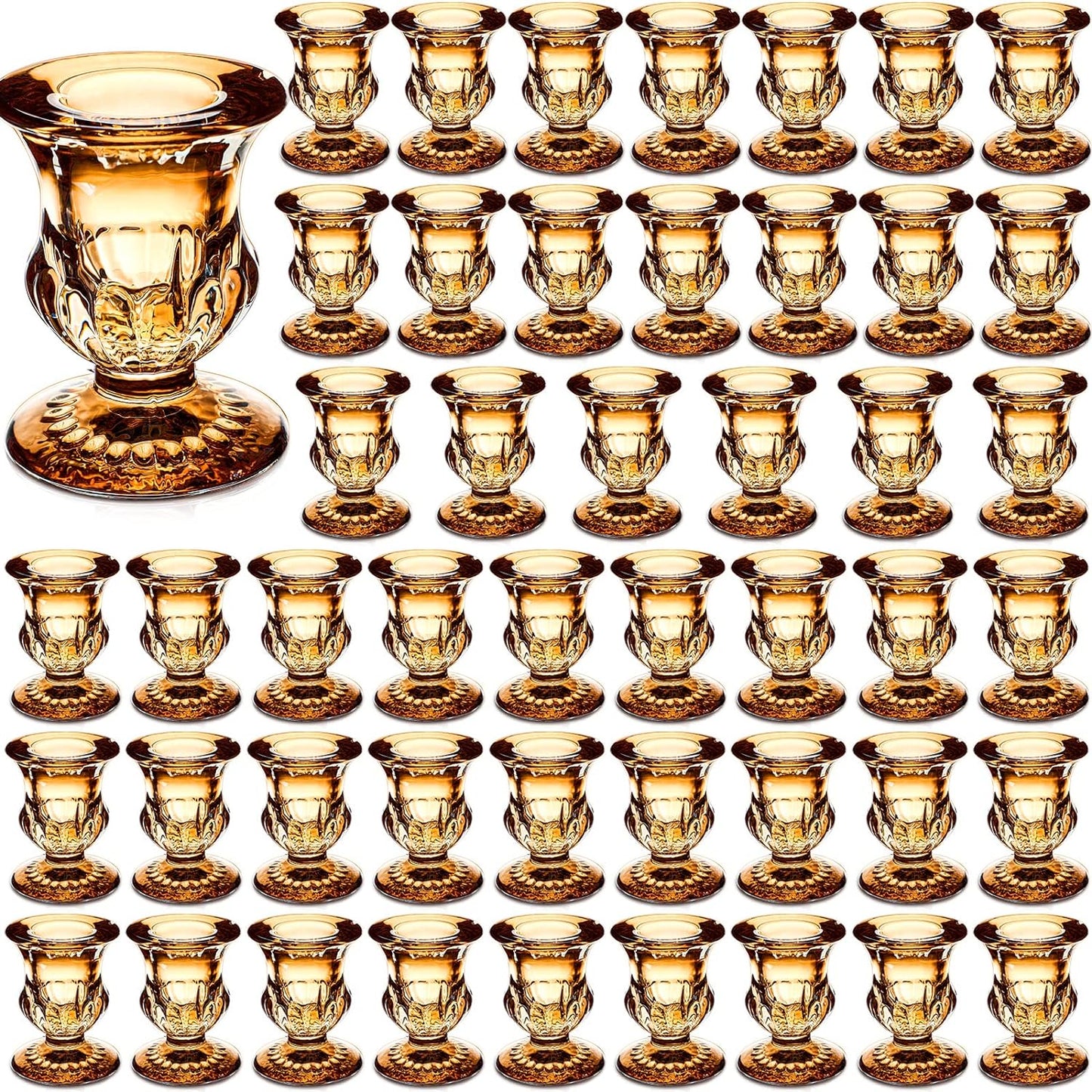 Foaincore 48 Pcs Glass Candlestick Holders Bulk 2.5 Inch Taper Candle Holders Small Ritual Candle Stand Table Centerpieces for Wedding Christmas Valentine's Festival Party Dining Decorations(Gold)