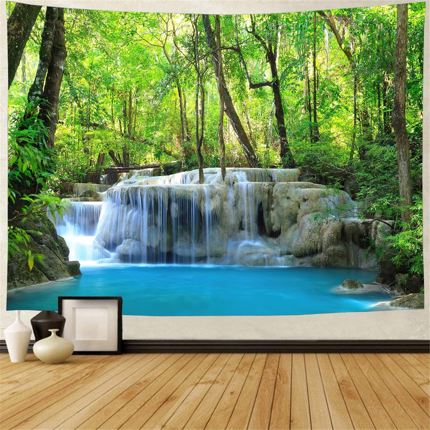 FENDROM Waterfall Tapestry Nature Stone River Forest Scenery Theme Print Landscape Jungle Wall Hanging for Living Room Party Beach Picnic Blankets Tablecloths Wall Decor