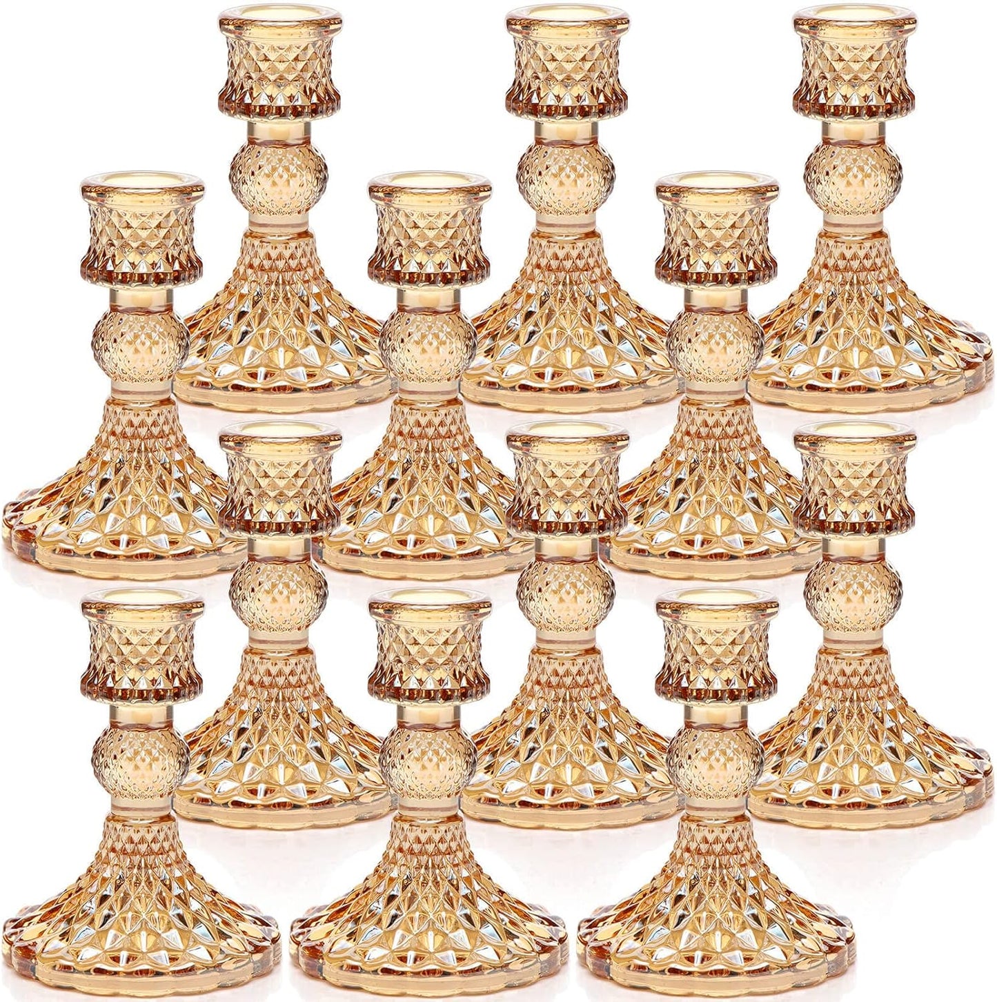 Candlestick Holders Set, 12Pcs 4" H Taper Candle Holders Bulk, Glass Candle Holders for Wedding, Festival, Party & Windowsill Decor, Gold