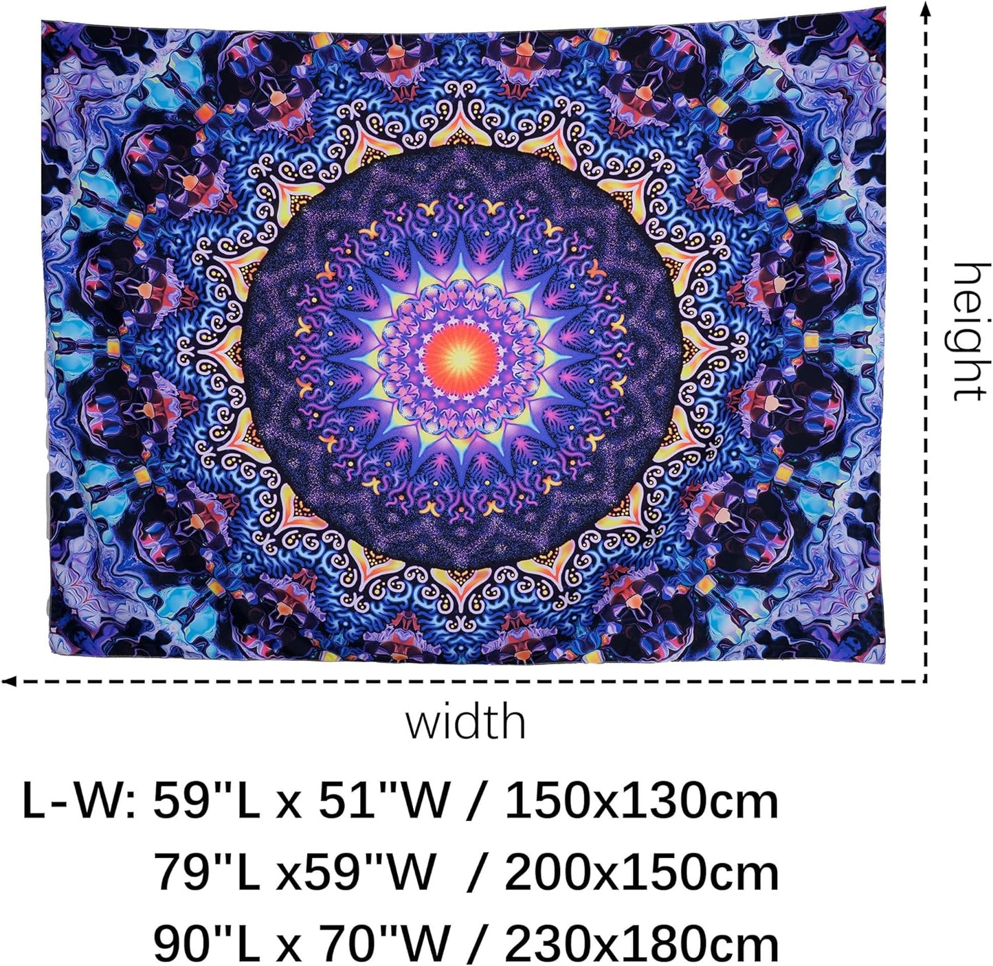 OSVINO Blacklight Trippy Mandala Tapestry 59"x51" UV Reactive Fantasy Tapestry Aesthetic Wall Decor for Living Room Bedroom Boho Wall Hanging