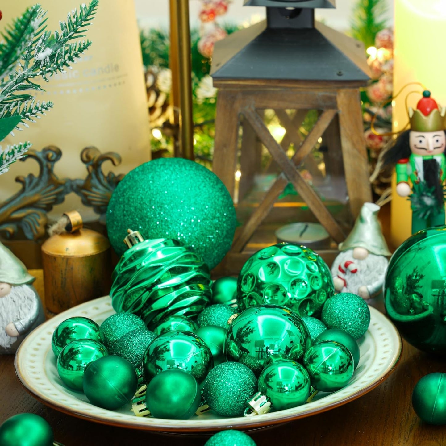 XmasExp 24ct Mini Christmas Ball Ornaments Shatterproof Christmas Ornaments Set Decorations for Xmas Tree Balls 30mm/1.18" (Malechite Green)