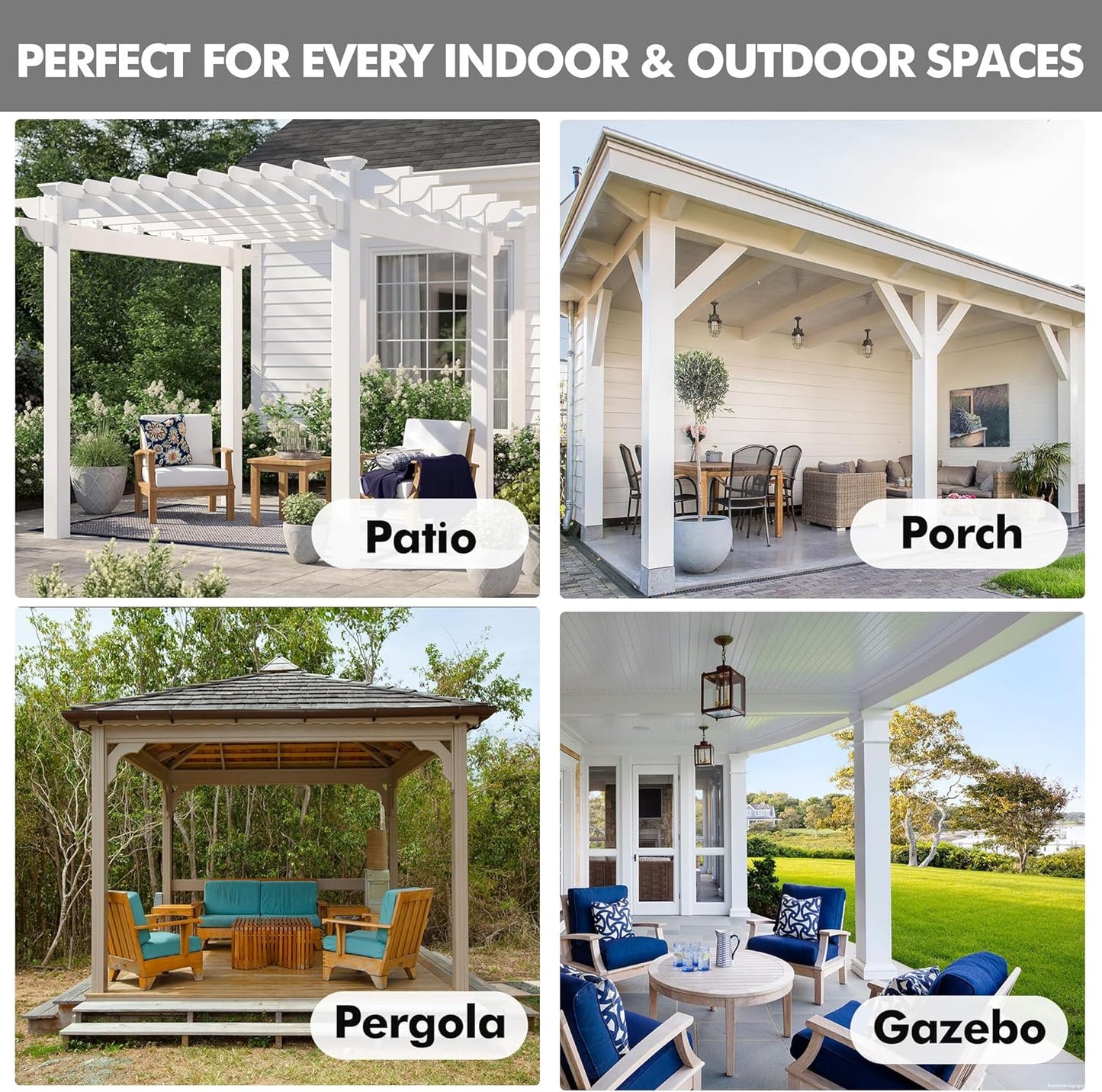 HolidayIdeas 4 Panels Linen Outdoor Curtains for Patio Waterproof Curtains 95 Inch Length-Indoor/Outdoor Curtains Weatherproof, Privacy for Pergola, Porch, Gazebo-110 Wide x 95" Long Light Grey