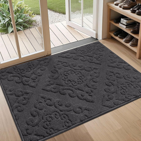 COSY HOMEER-Door-Mat-Non-Slip-Entryway-Rug 32”x48” Absorbent Welcome Mats Washable Dirt Trapper Door Mat Entrance Floor Mats for Front Back Doormats and Wet Shoes,Dark Grey
