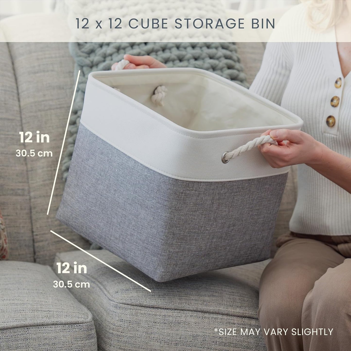 OrganiHaus 12x12 Cube Storage Bins 4 Pack, Foldable Cube Storage Organizer w/ Rope Handles, Collapsible Fabric Bins for Toys, Clothes & Closet Organization, Fabric Square Baskets - Gray/Black